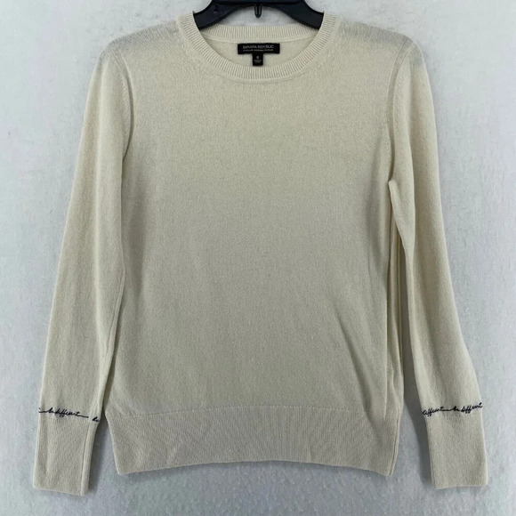 Banana Republic Sweater Women's S Cream Round Neck Pullover Stretch Long Sleeve - Picture 1 of 11